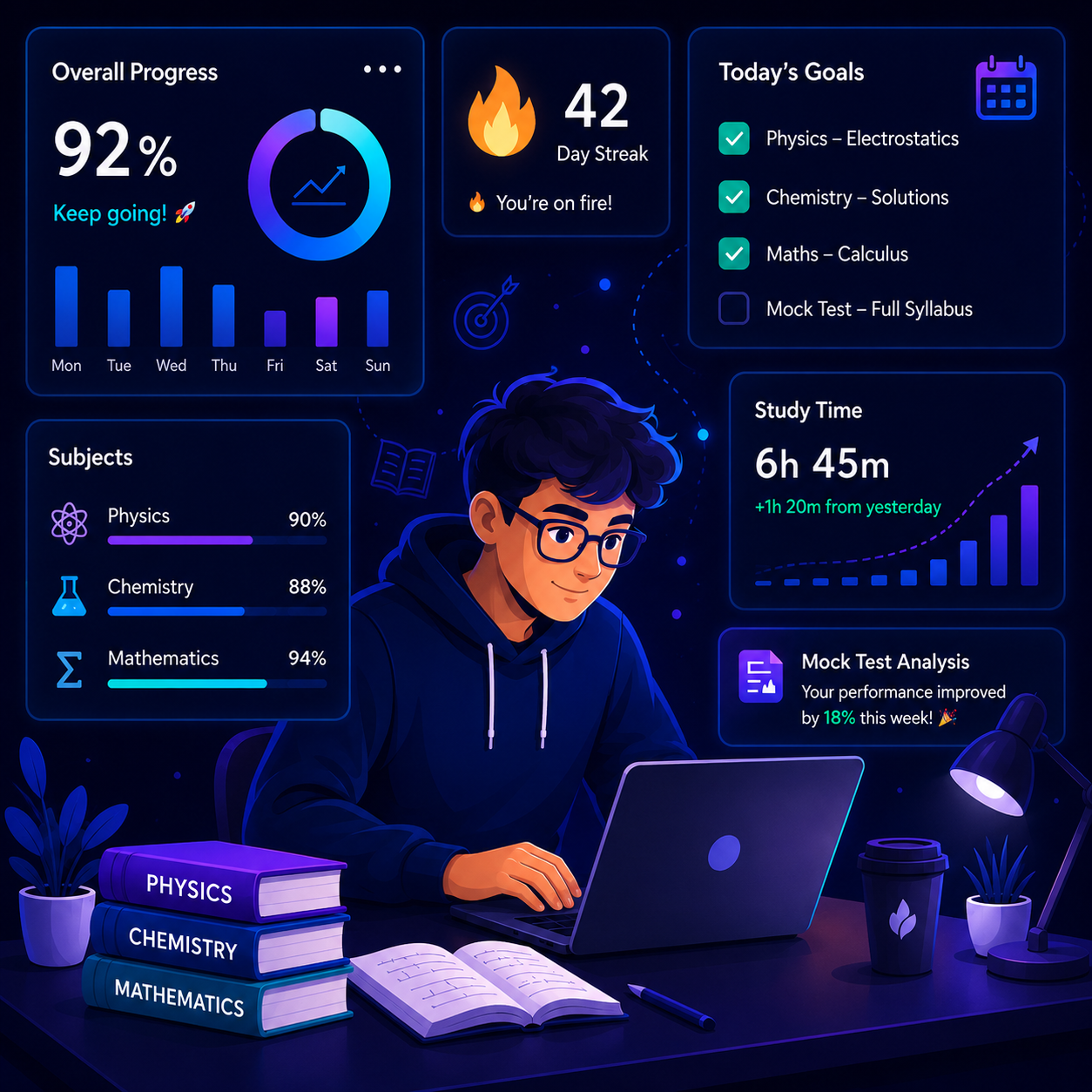 Student using PreTrack study planner dashboard